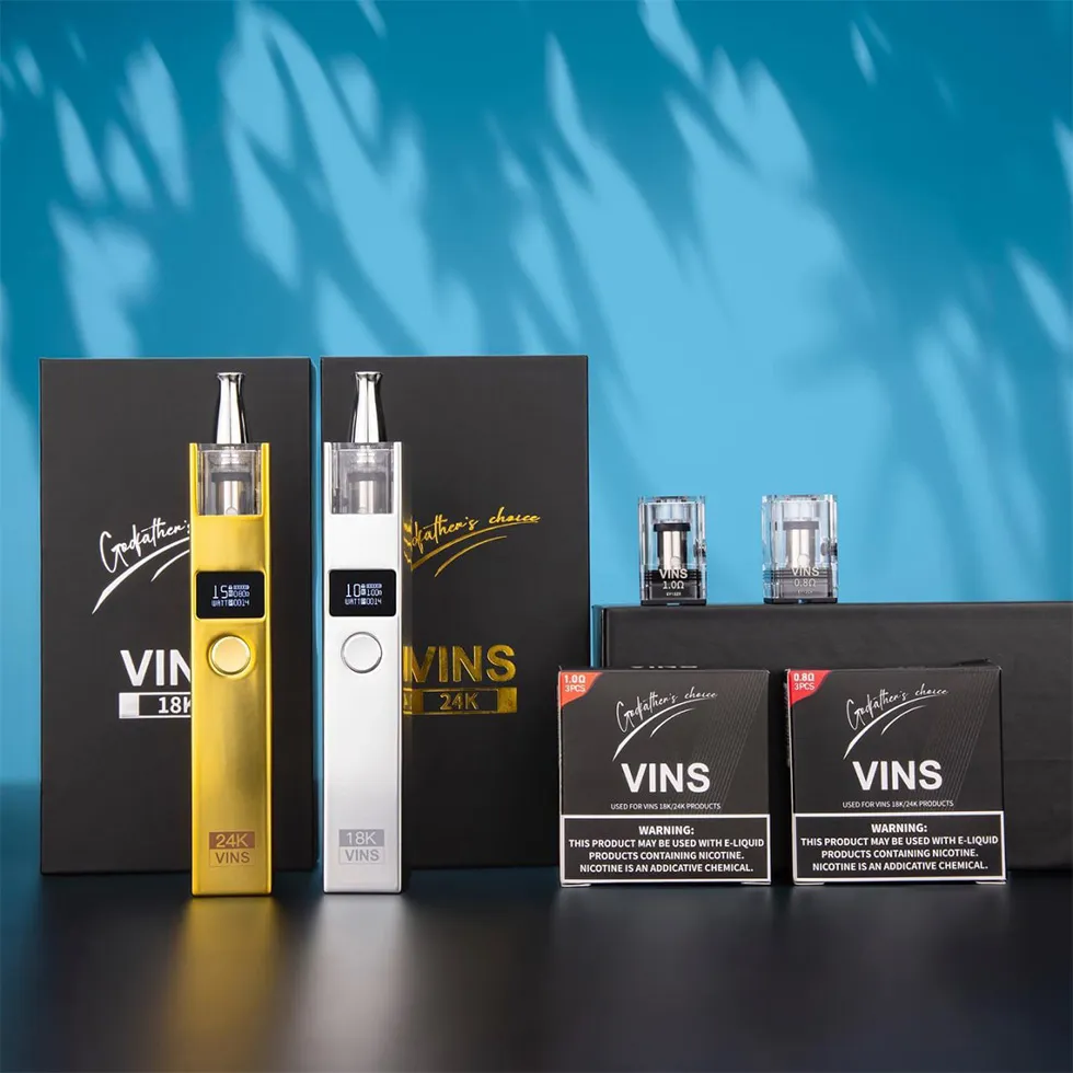 dau-pod-VINS-18k-24k-30W.webp VINS 24K小金條/18K小銀磚小煙套裝|30W輸出|1000mAh電池|鋅合金機身電子煙主機:圖片 1
